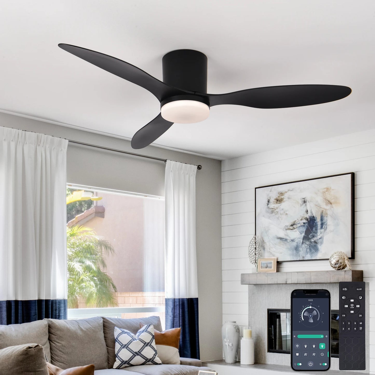 42 inch LED light, DC motor, modern ceiling fan, kitchen, living room, dining room, household high air volume, remote control pe