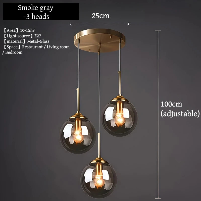 Modern Luxury Metal Chandelier Nordic Creative LED Glass Pendant Lamp Living Room Dining Room Bedside Simple Small Hanging Lamp