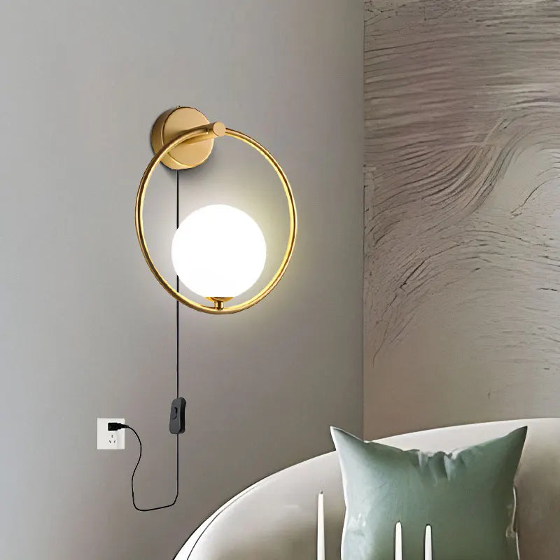 Frosted Glass Ball Indoor LED Wall Lamps with Plug Switch Black Gold G9 LED Wall Lights Wall Sconce for Corridor Aisle