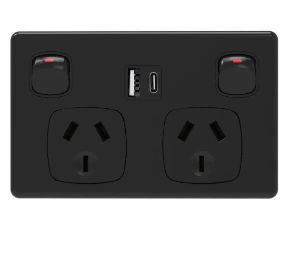Au Plug adapter Mobile phone charging power supply 10A socket Australian standard wall dual socket with 2gang switch 118mm*73mm