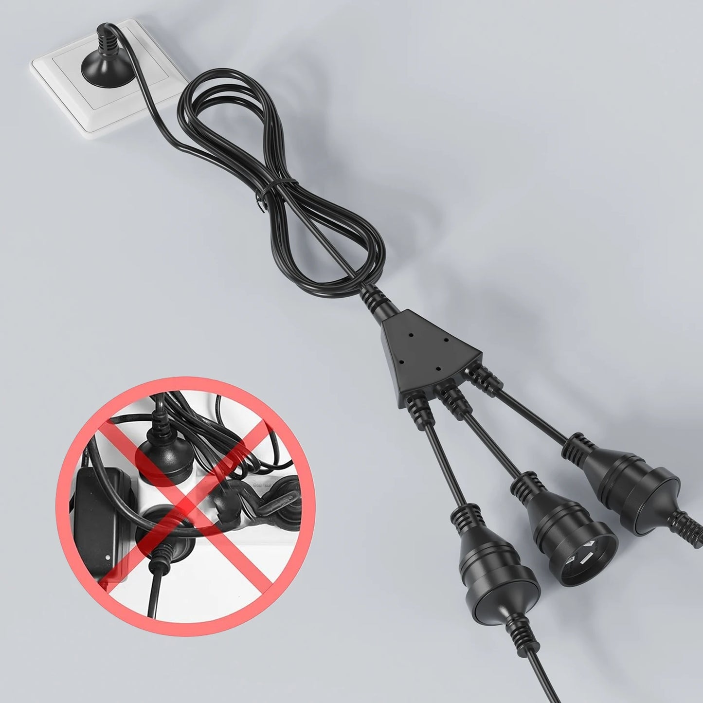 1 to 3 ways power extension cord, 2/3meters AU Plug Power cable with 3 outlets  for Home Office