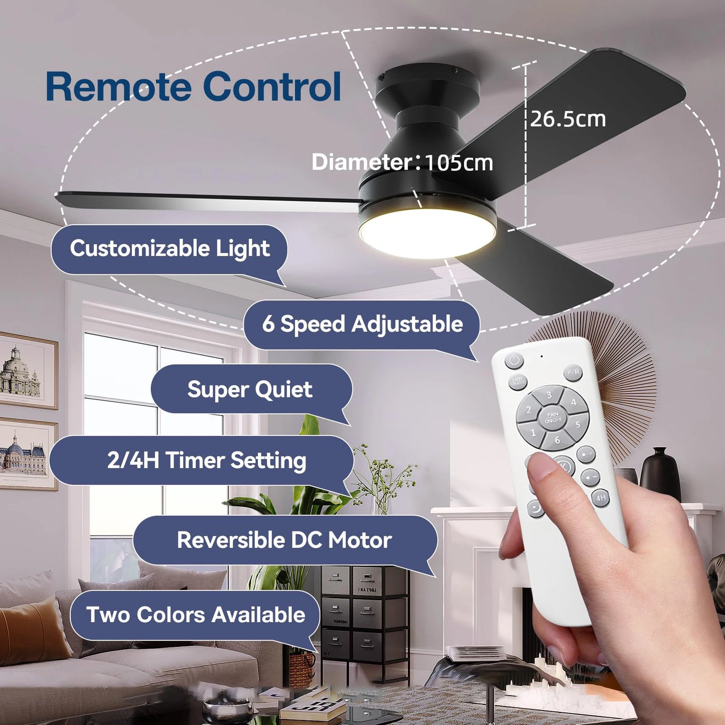 Large Lighting Ceiling Fan with Remote Control Dimming Home Silent Cool Electric Fan Nordic Living Room Ceiling Fans with Lights