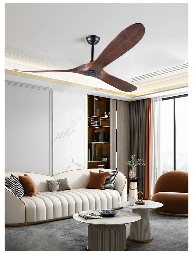 Modern Solid Wood Retro High Air Volume Ceiling Fan with Remote Control Without Lights Living Room and Dining Room Pendant Light