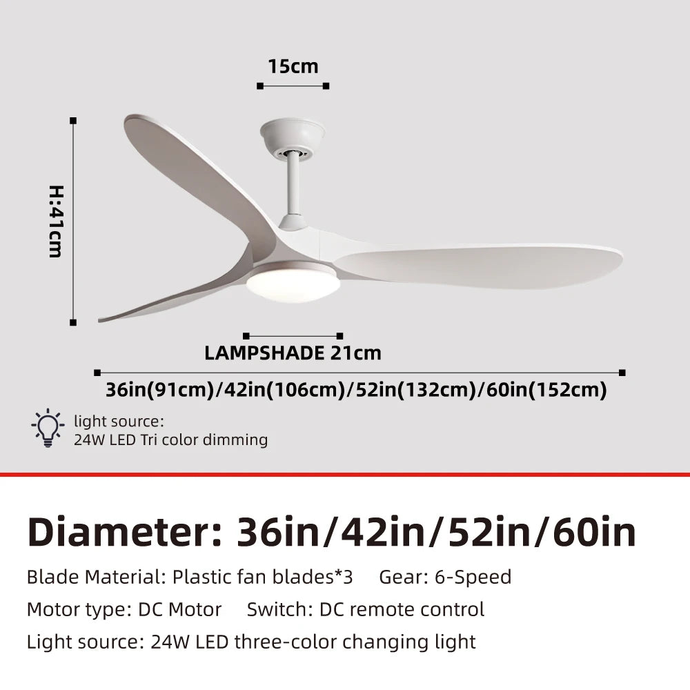 36,42,52,60 Inch Inverter Ceiling Fan Light w/Remote, Quiet, 6-Speed, Energy-Efficient for Living, Dining, Study, Bedroom