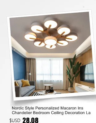 Nordic Style Personalized Macaron Ins Chandelier Bedroom Ceiling Decoration Lamp Modern Minimalist Wood Art Living Room Led Lamp