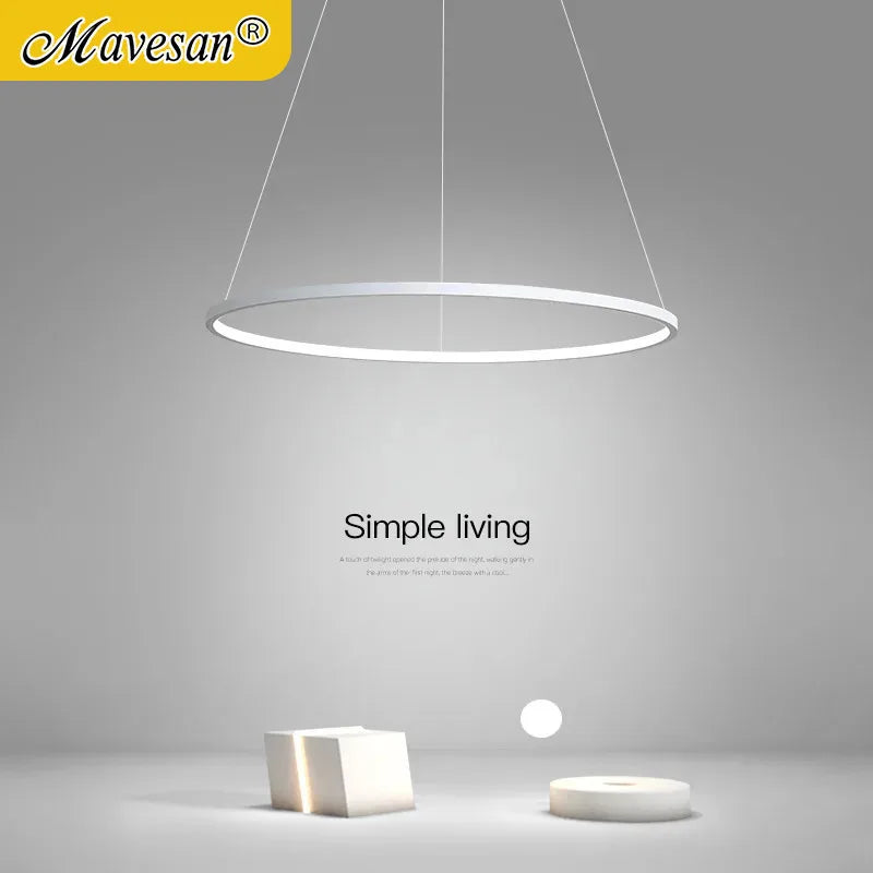 Nordic Ring Led Chandelier Lighting Aluminium Circle Lustre Dinning Room Pendant Lamp Black White Gold Frame Led Lamp Fixtures