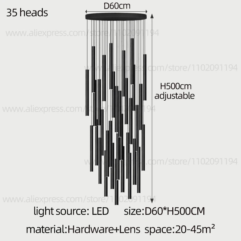 Cylindrical Modern Pendant Long Tube Lamp Hanging Cable Living Room Lamp Designer Villa Penthouse Lamp Led Staircase Chandelier