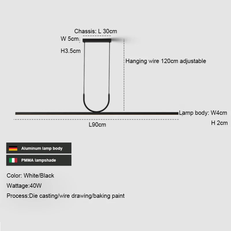 Minimalist LED Pendant Light Linear Wave Light Fixtures Adjustable Hanging Chandelier for Kitchen Island Dining Room Living Room