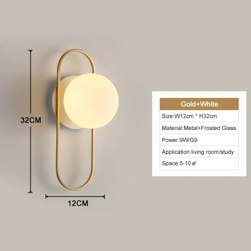 Frosted Glass Ball Indoor LED Wall Lamps with Plug Switch Black Gold G9 LED Wall Lights Wall Sconce for Corridor Aisle