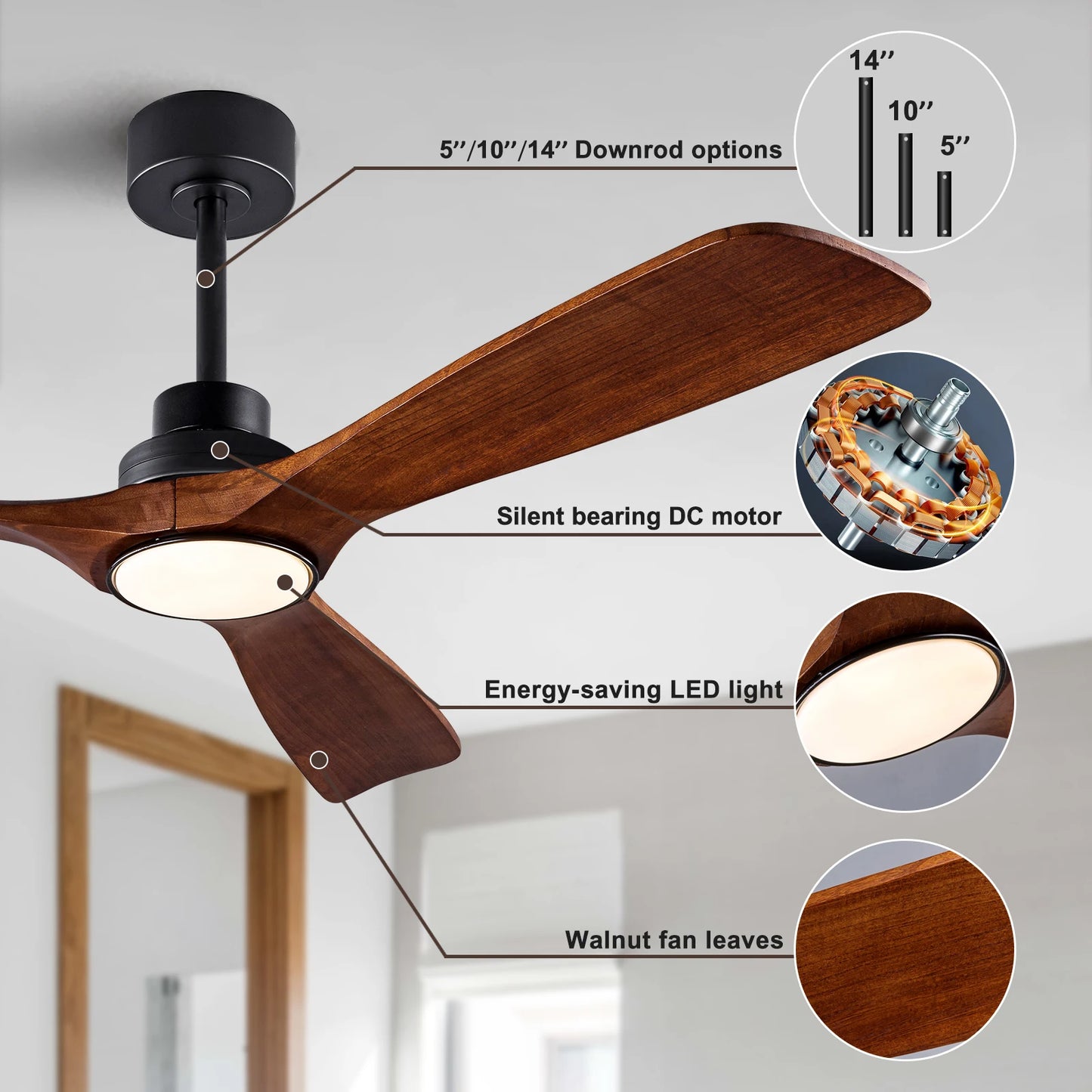 42 52 60 inch Wood Ceiling Fan with Lights Remote Control Quiet DC Motor Ventiladores De Techofor Livingroom