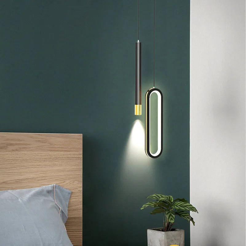 Modern Black Hanging Pendant Lamps For Bedroom Bedside Lighting AC 220V LED Black High Ceiling Suspended Light with Long Cable