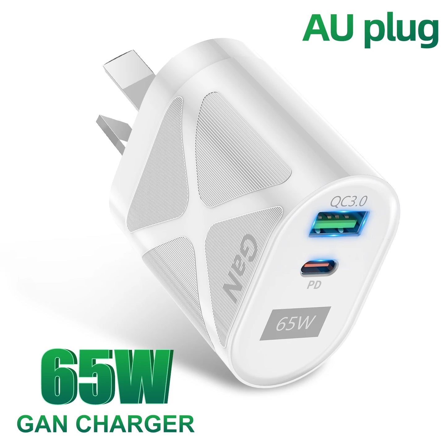 65W Gan Charger for Australia New Zealand AU Plug PD 33W Fast Charger QC 3.0 USB Adapter for iPhone 15 14 13 Pro Max