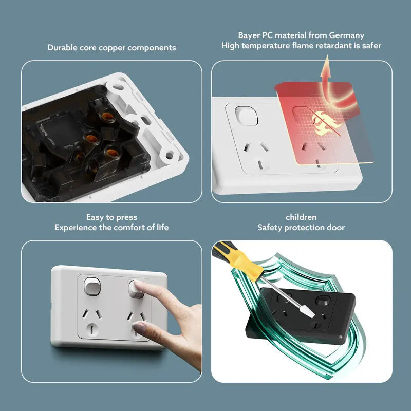 118 Type Australian Standard 1/2/3/4/5/6 Gang Six-hole 15A Wall Switch Socket USB Type-c Port Fast Charging Power Socket Panel