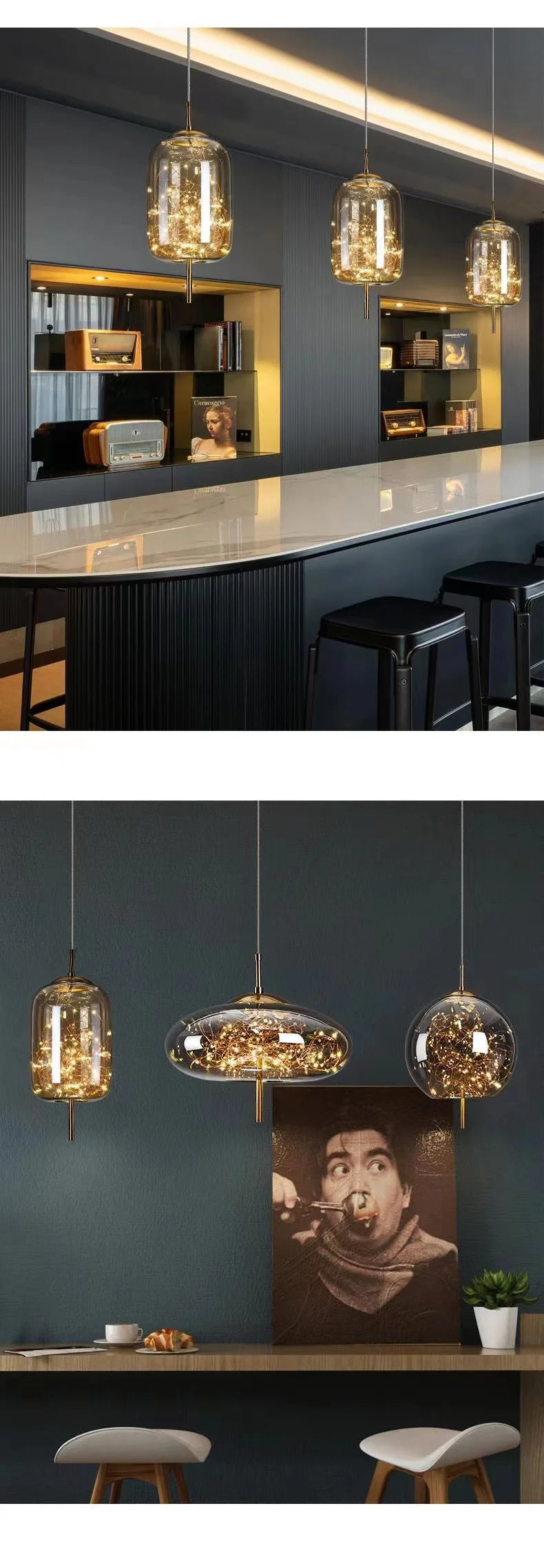 Modern Led Glass Pendant Lights for Bedroom Bedside Bathroom Hanging Lighting Ceiling Chandelier Lamp Decoration String Line