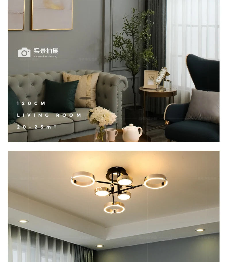 Modern Luxury Chandelier Lighting For Living Room Bedroom Plated Gold Aluminum Remote Control Pendant Lights Crystals Decoration
