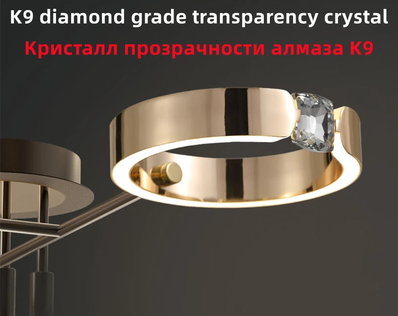Modern Luxury Chandelier Lighting For Living Room Bedroom Plated Gold Aluminum Remote Control Pendant Lights Crystals Decoration