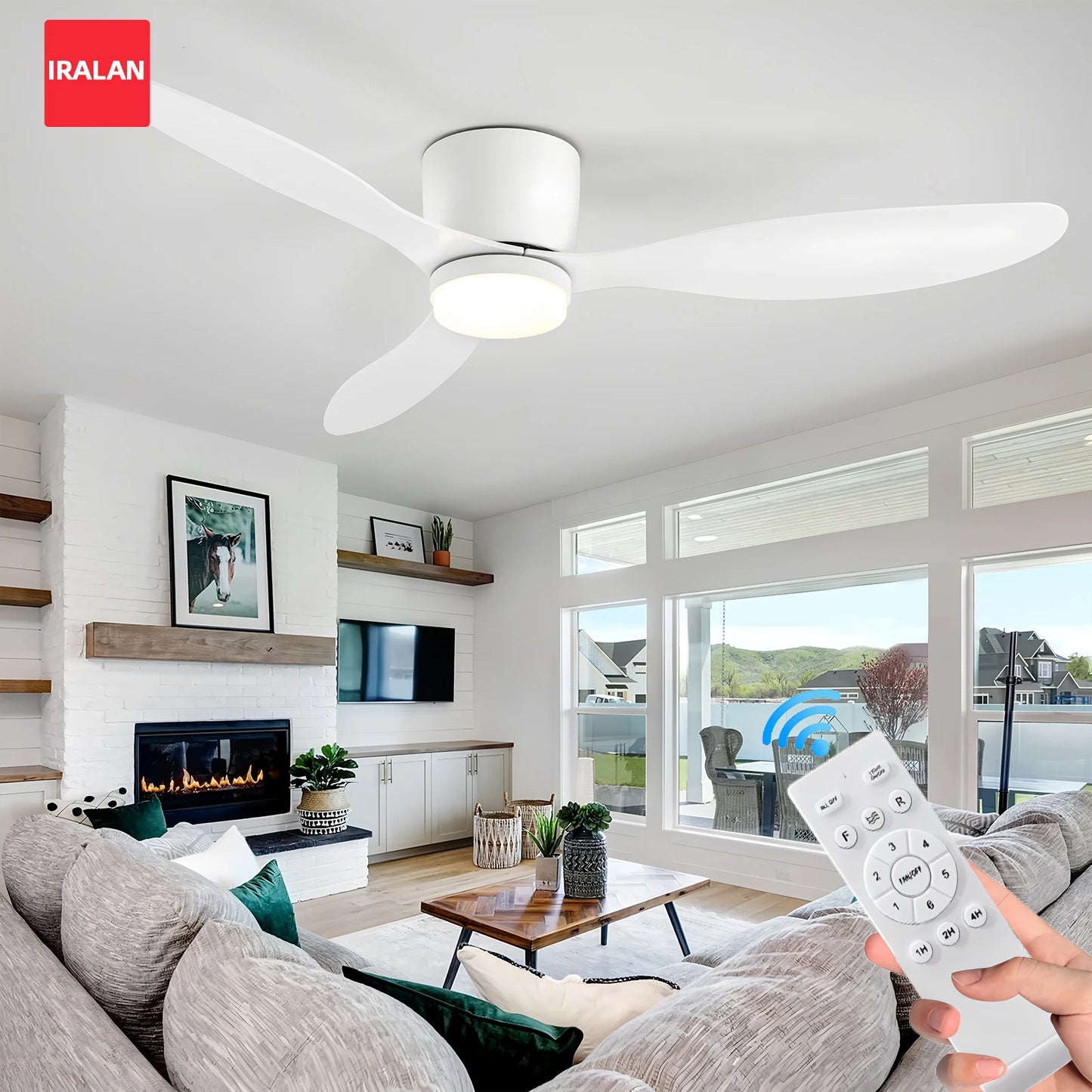 Energy Efficient Ceiling Fan Lamp Remote Control 6 Speed Levels LED 3-color Light Office Home Modern 52" Ceiling Fan with Light