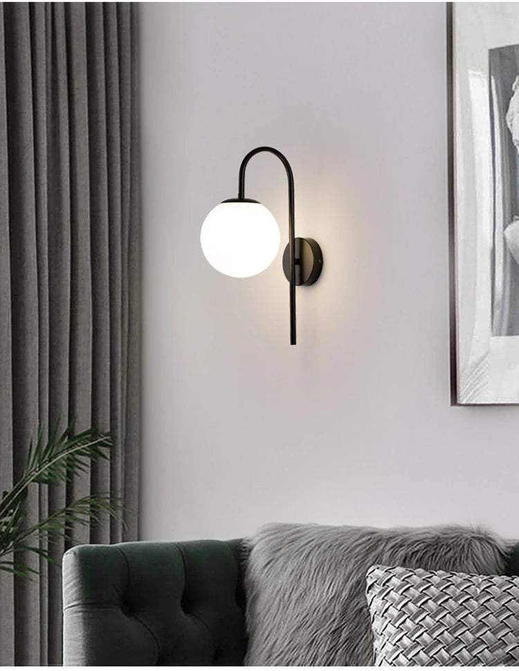 Nordic Home Decoration Lamp White Glass Ball Metal Wall Light 90-260V For Bedroom Corridor Mirror Leisure Area Bedhead Wall Lamp