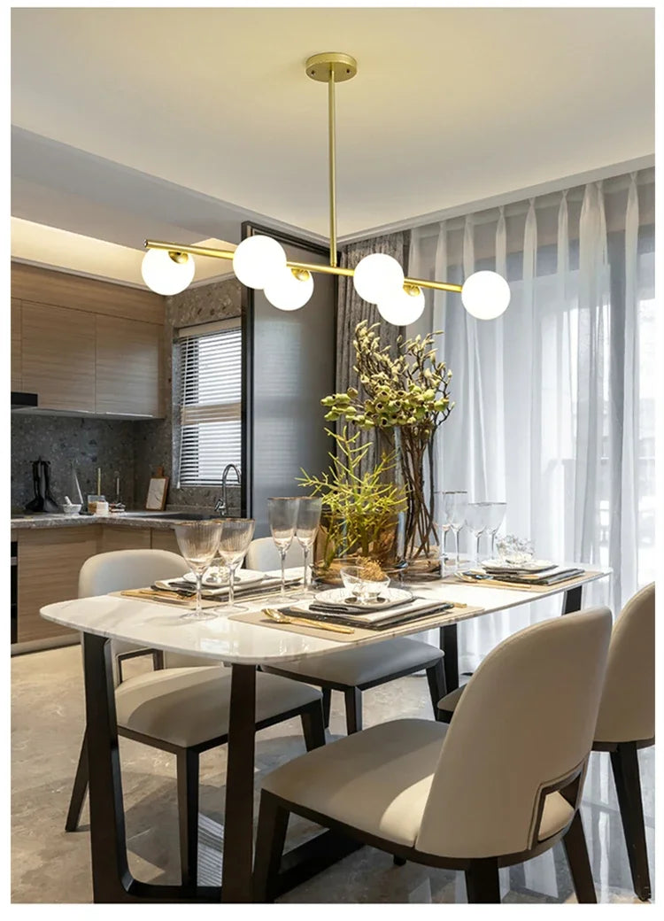 Modern 5/6 White Glass Balls Dining Room Chandelier for Kitchen Island Table Living Room Bedroom Suspension Lamp LED Lighting