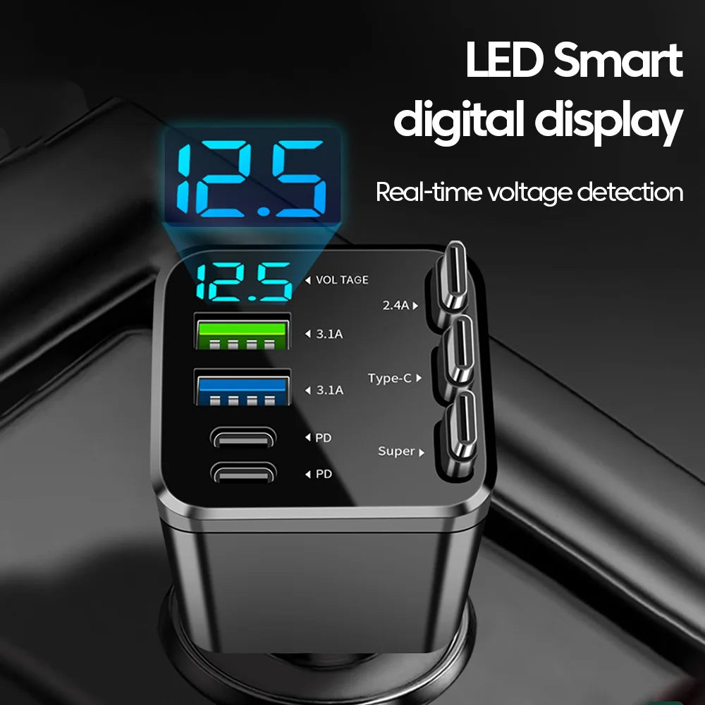7 in 1 Car Charger Retractable 3 Type C Ports USB Car Charger Fast Charging For IPhone  12 15 16 Samsung USB C to ios Cable