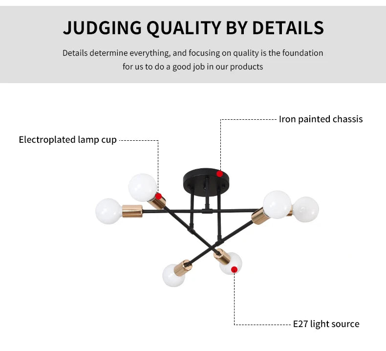 Retro Industrial Wrought Iron Material 6Heads LED Ceiling Lamp Home Luminaire  Modern Living Room Light E27 Decoration Light