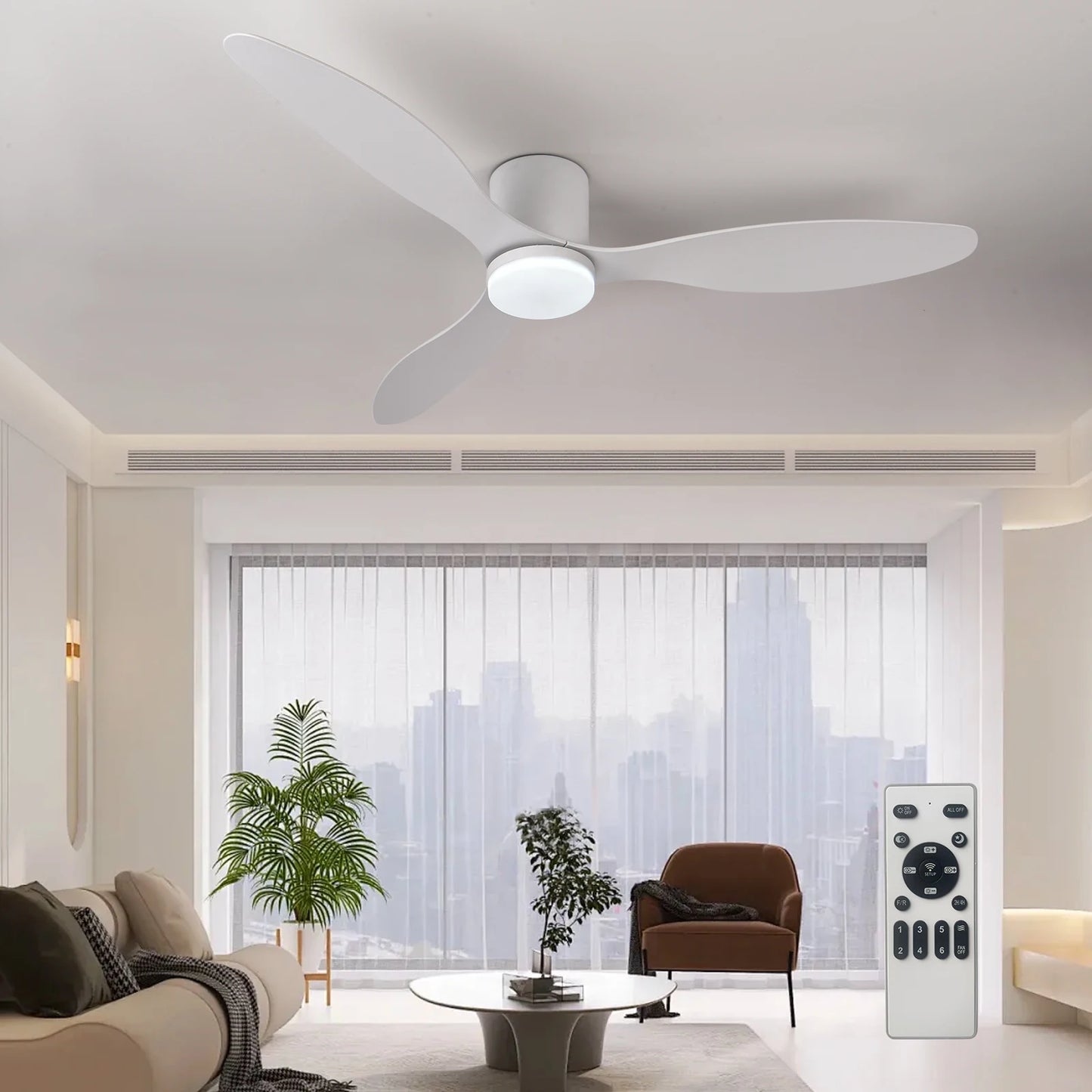 Modern Black White Low Floor DC Motor 30W Ceiling Fans With Remote Control Simple Ceiling Fan With Light Home Fan