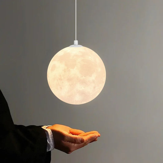 Modern Creative Design Moon Pendant Light Plastic Ball Shade Imitate Moon Surface Chandelier Restaurant Home Decor Hanging Lamps