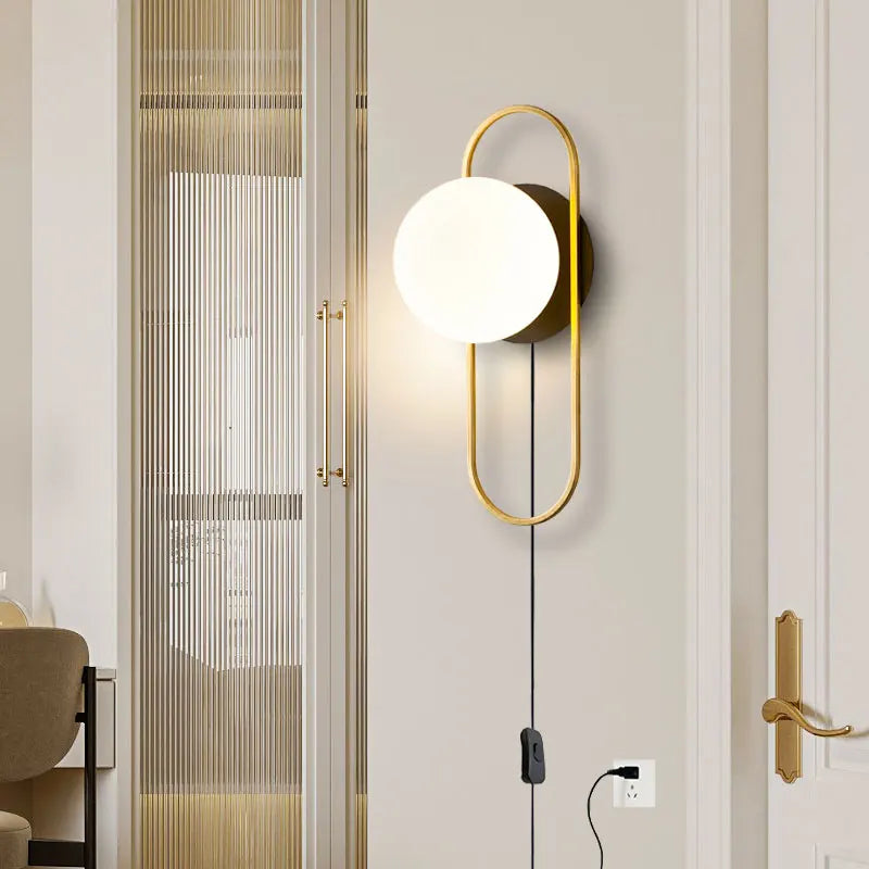 Frosted Glass Ball Indoor LED Wall Lamps with Plug Switch Black Gold G9 LED Wall Lights Wall Sconce for Corridor Aisle