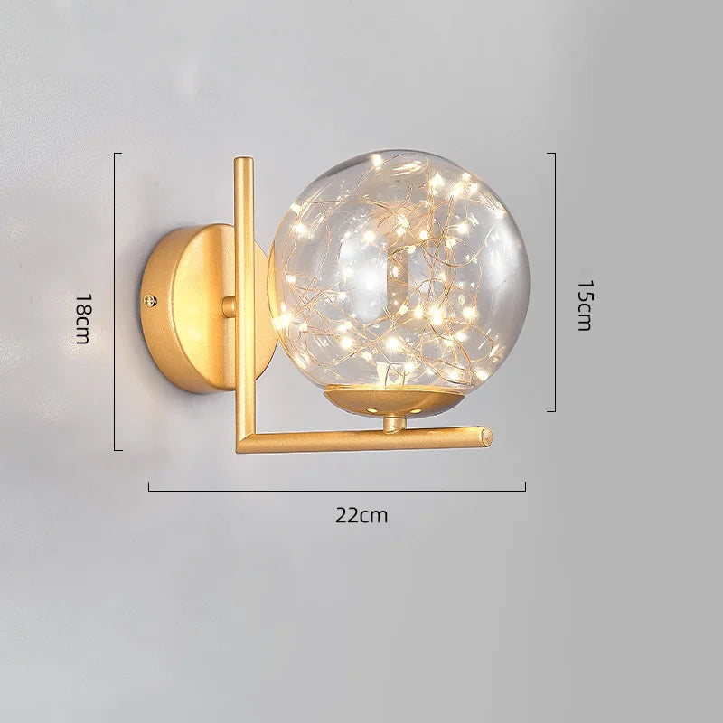Nordic Wall Lamp Bedroom Bedside Light Warm Romantic LED Lights Luxury Living Room Modern Sconce Starry Background Lighting