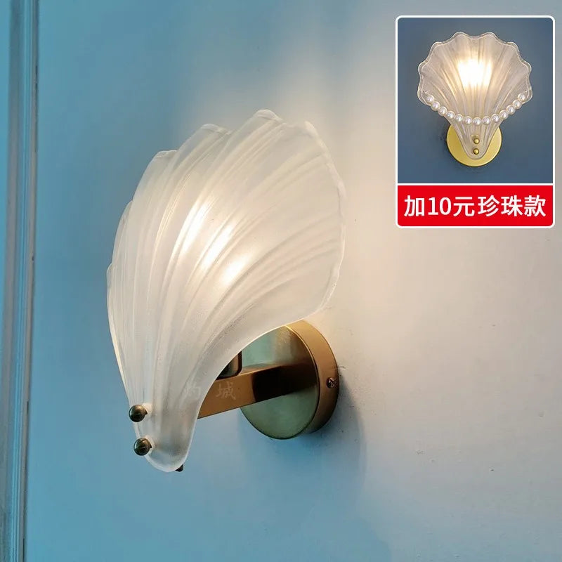 Nordic Simple Glass Shell Wall Lamp Bedroom Living Room Corridor Wall Light E14 Bedside Lamps Indoor Decoration Fixtures