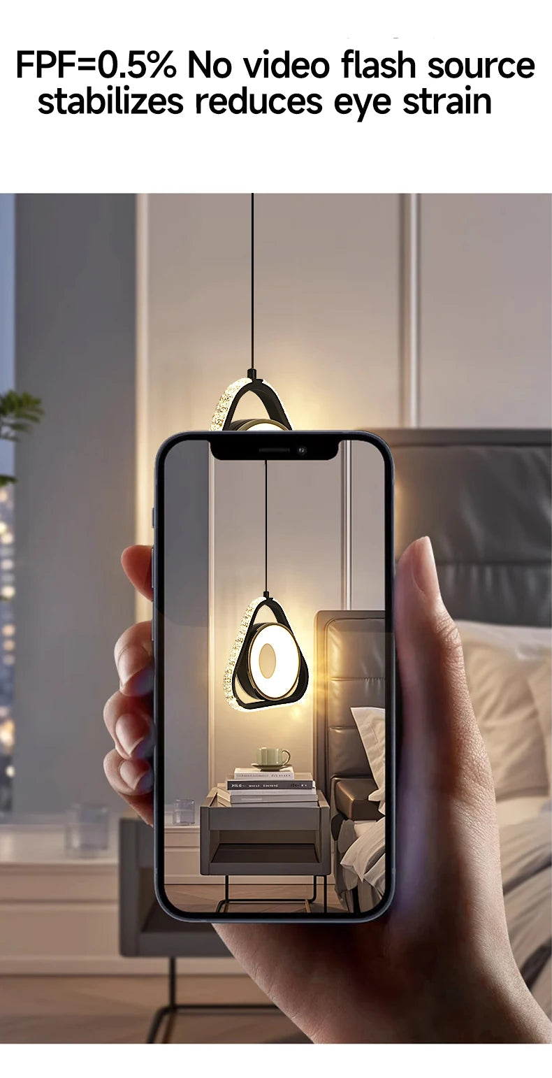 Modern Pendant Lamp Dining Room LED Crystal Design Gold Finish Minimalist Bedroom Bedside Lighting Chandelier for Home Decor