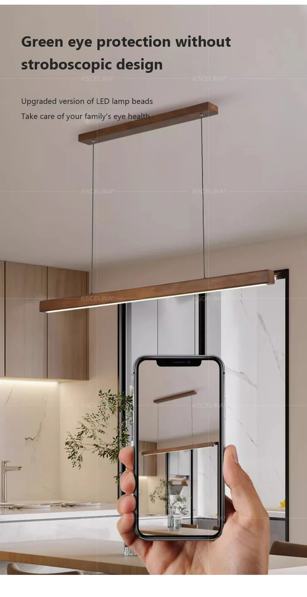 Modern LED Pendant Light wood Long Strip dining table lamp suspension Chandelier for living dining room kitchen lighting fixture