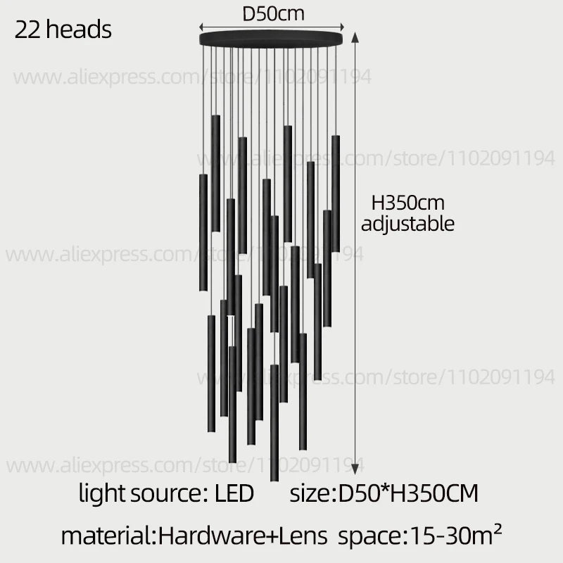 Cylindrical Modern Pendant Long Tube Lamp Hanging Cable Living Room Lamp Designer Villa Penthouse Lamp Led Staircase Chandelier