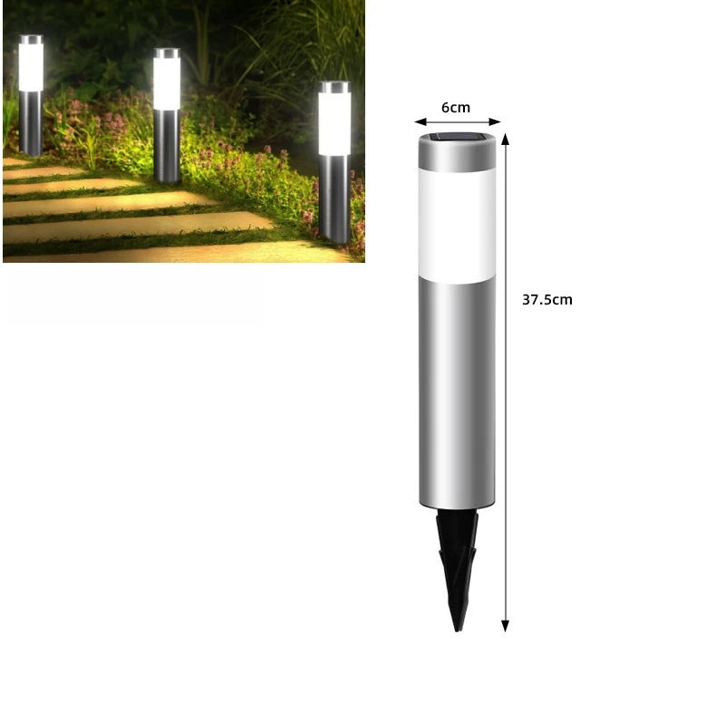 Solar Stainless Steel LED Modern Pathway Lights Upgraded Courtyard Outdoor Garden Cylindrical Lawn Light Outside Walkway Decor