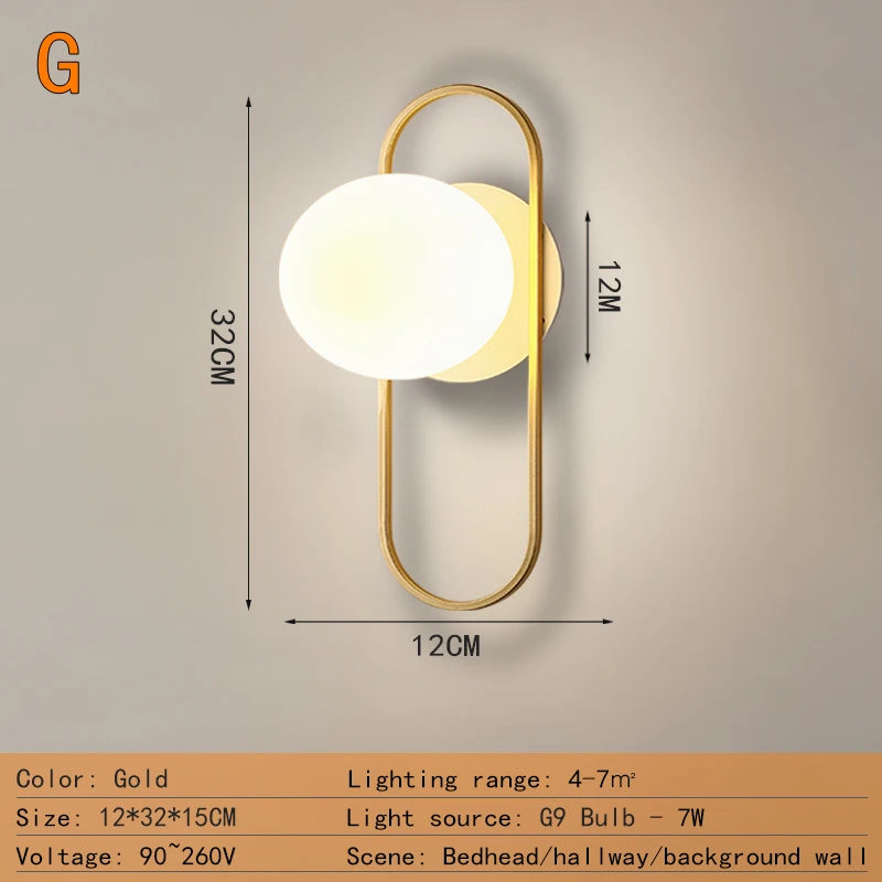 Nordic Home Decoration Lamp White Glass Ball Metal Wall Light 90-260V For Bedroom Corridor Mirror Leisure Area Bedhead Wall Lamp