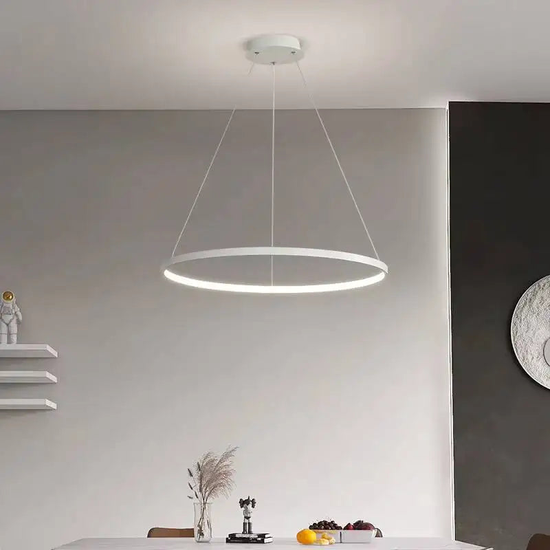 Nordic Ring Led Chandelier Lighting Aluminium Circle Lustre Dinning Room Pendant Lamp Black White Gold Frame Led Lamp Fixtures