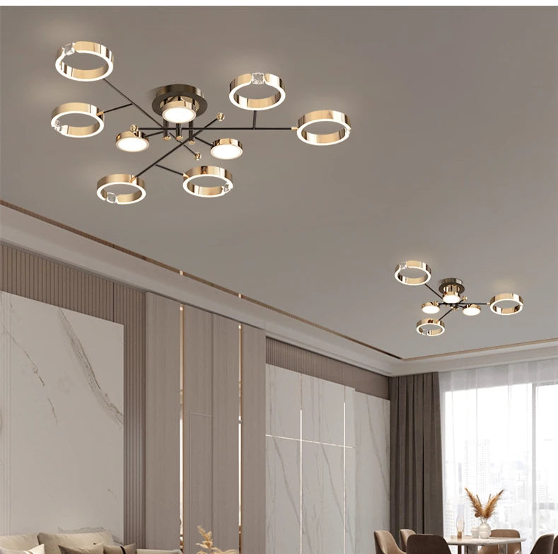 Modern Luxury Chandelier Lighting For Living Room Bedroom Plated Gold Aluminum Remote Control Pendant Lights Crystals Decoration