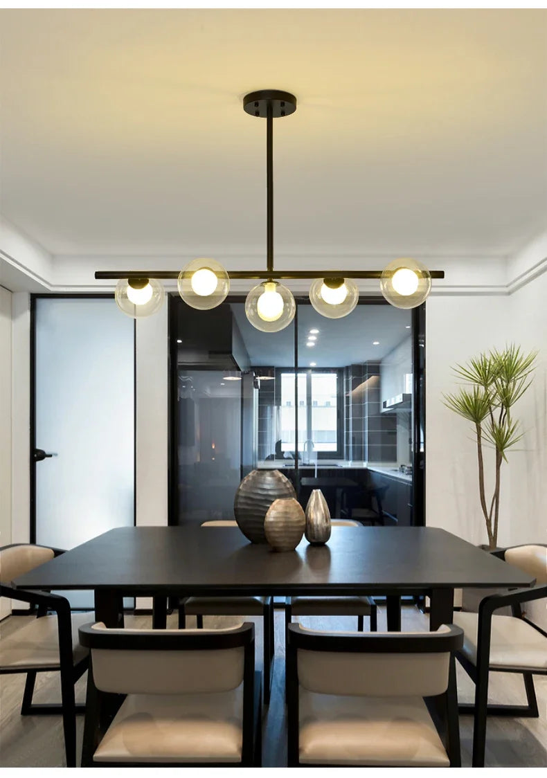 Modern 5/6 White Glass Balls Dining Room Chandelier for Kitchen Island Table Living Room Bedroom Suspension Lamp LED Lighting