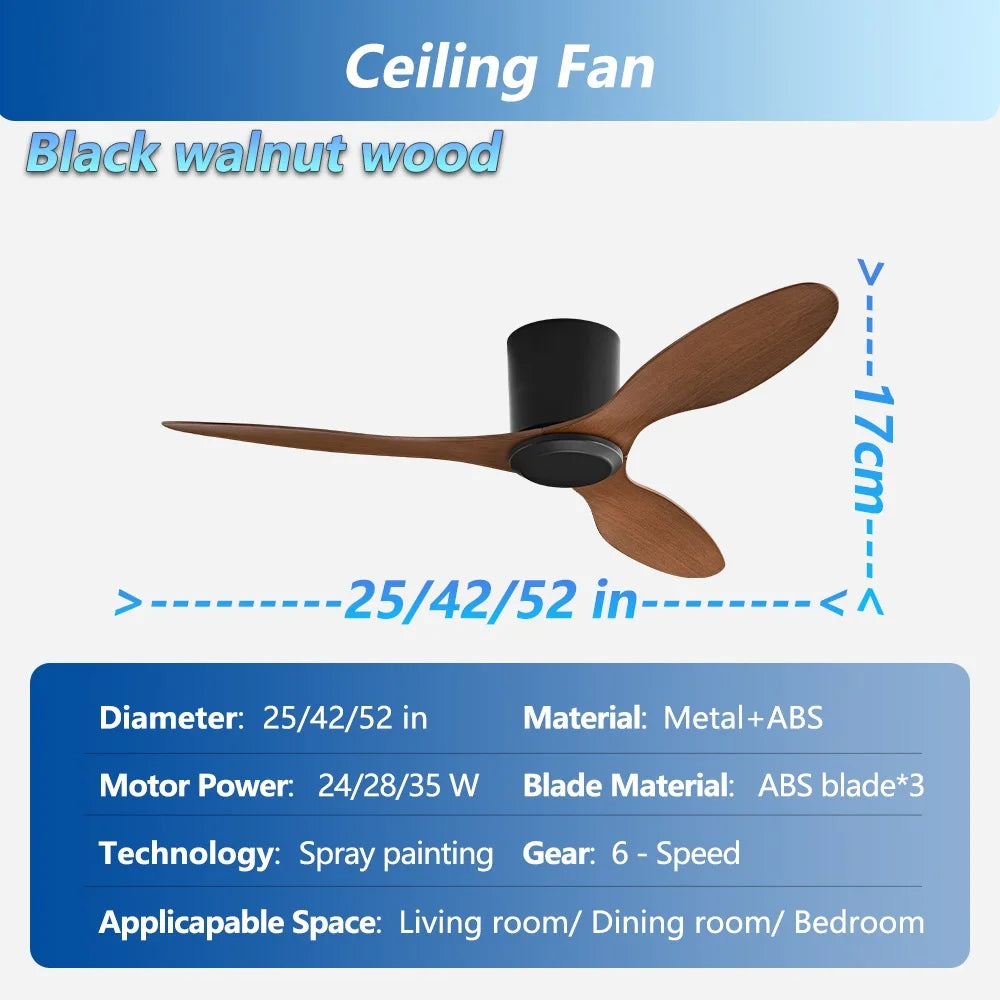 INTELLIGENT Black White Low Floor DC Motor Simple Modern Ceiling Fans Without Light Home Fan Only 17CM high 110-230V