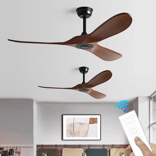 42/52 Inch Nordic LED Ceiling Light Restaurant Living Room Home Remote Control DC Silent Industrial Retro Electric Fan
