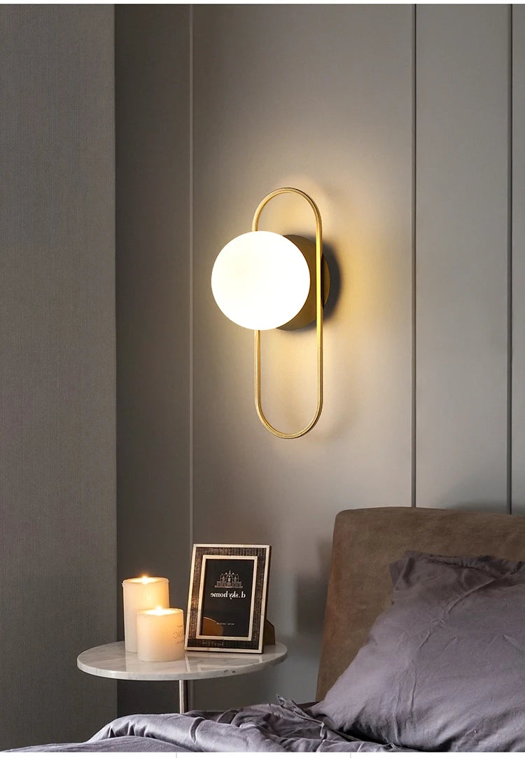 Nordic Home Decoration Lamp White Glass Ball Metal Wall Light 90-260V For Bedroom Corridor Mirror Leisure Area Bedhead Wall Lamp