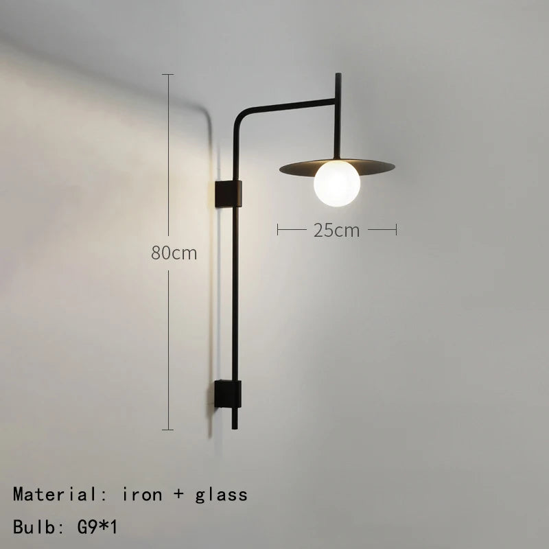 Modern Creative Circular Iron Glass Decorative LED Wall Lamp Black Gray White Bedroom Study Lighting Fixtures