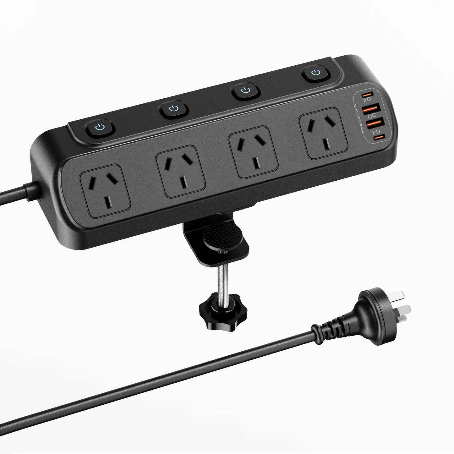 2500W Australia Au Ac Plug Multitap Independent Switch Power Strip 2m Extension Cord Outlets with 3 Usb-A 3 Usb-C Charging Ports