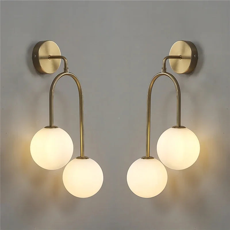 Nordic Glass Ball Wall Lamps Bedroom Bedside Lamp Living Room Background Wall Light LED Indoor Lighting with White Ball G9 Bulbs