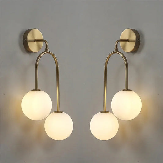 Nordic Glass Ball Wall Lamps Bedroom Bedside Lamp Living Room Background Wall Light LED Indoor Lighting with White Ball G9 Bulbs