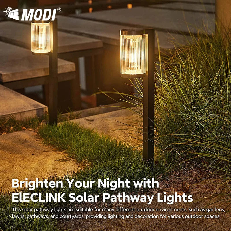 Two Pack MODI Outdoor Solar Spike Lights  - IP65 Waterproof , Dusk to Dawn Auto On/Off, Warm Yellow Glow for Garden/Porch