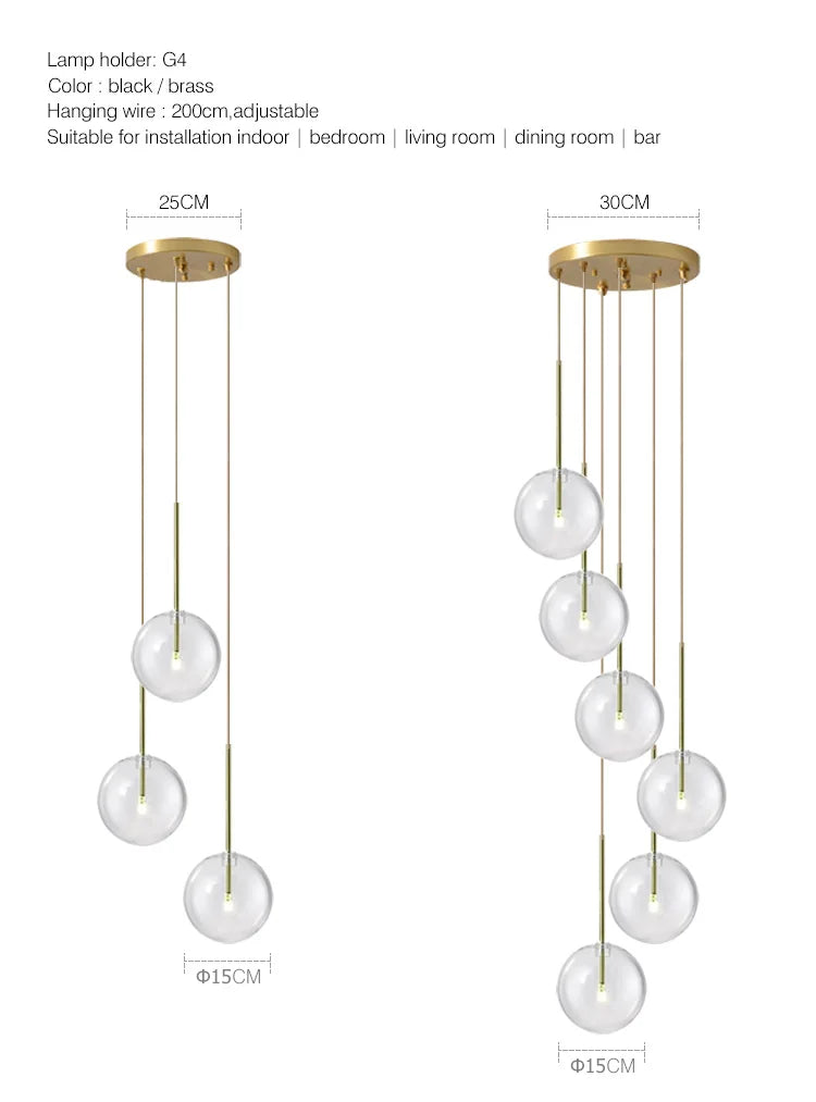 Modern Luxury Glass Ball Chandelier Lighting Fixtures Living Room Bedroom Decor Pendant Lights Restaurant Stairs Hanging Lamp