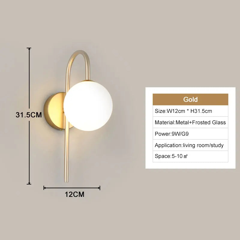 Frosted Glass Ball Indoor LED Wall Lamps with Plug Switch Black Gold G9 LED Wall Lights Wall Sconce for Corridor Aisle