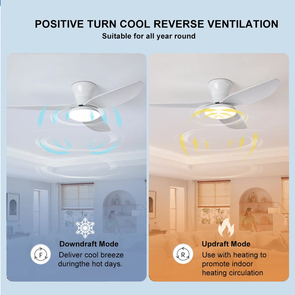 40inch Smart Bedroom LED Ceiling Fans Lights with Remote Control 6 Speeds Wind 3 Blades Dimmable Indoor Ceiling Fan Black White