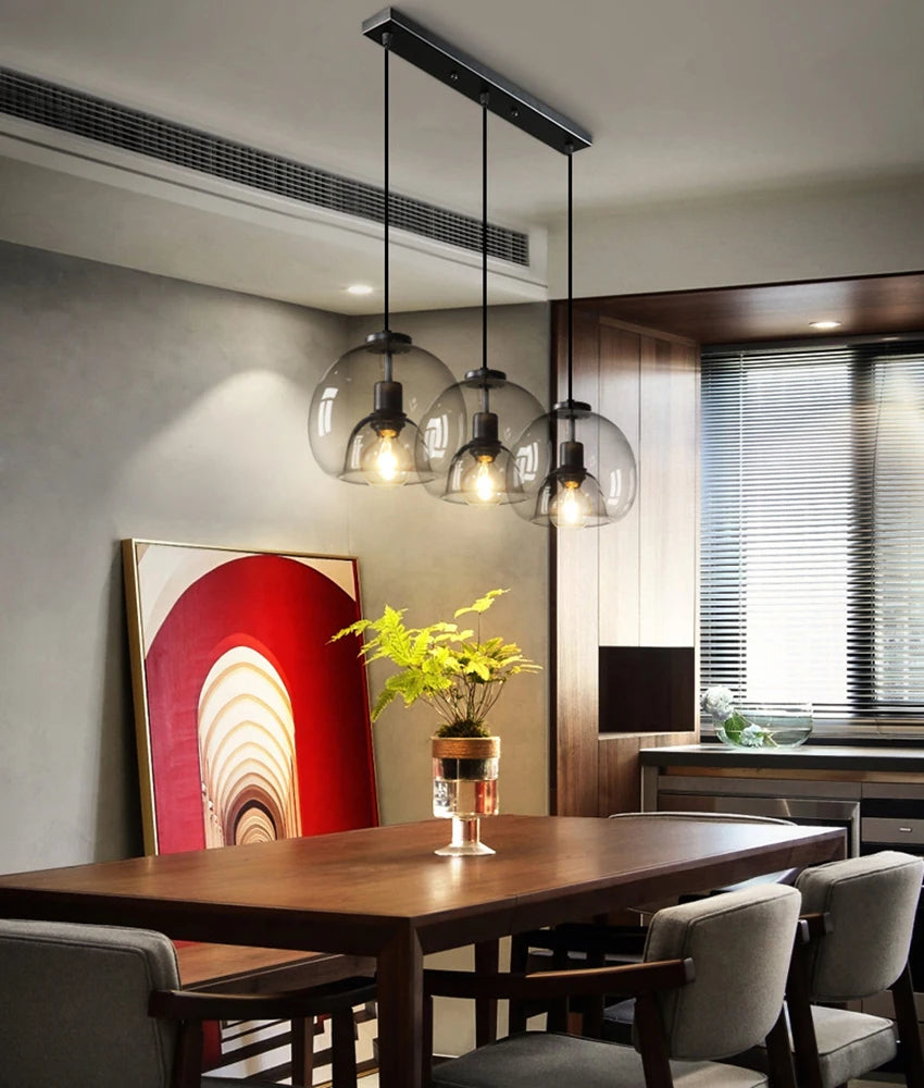 Glass Led Ceiling Chandelier E27 Black Pendant Lamp For Living Room Dining Table Kitchen Bedroom Modern Gray Art Hanging Light